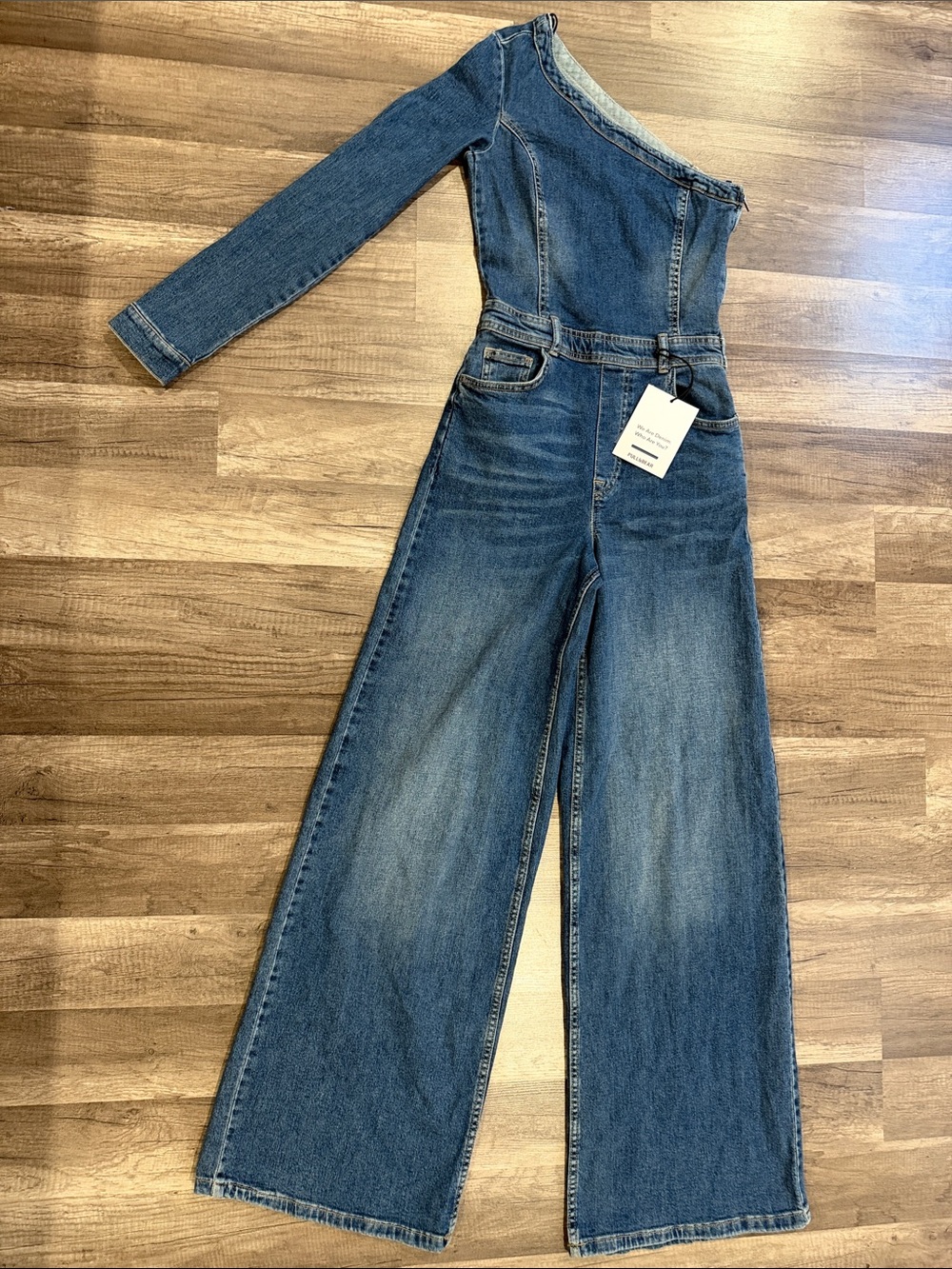 Pull&Bear One-Shoulder Wide-Leg Denim Jumpsuit - Blue